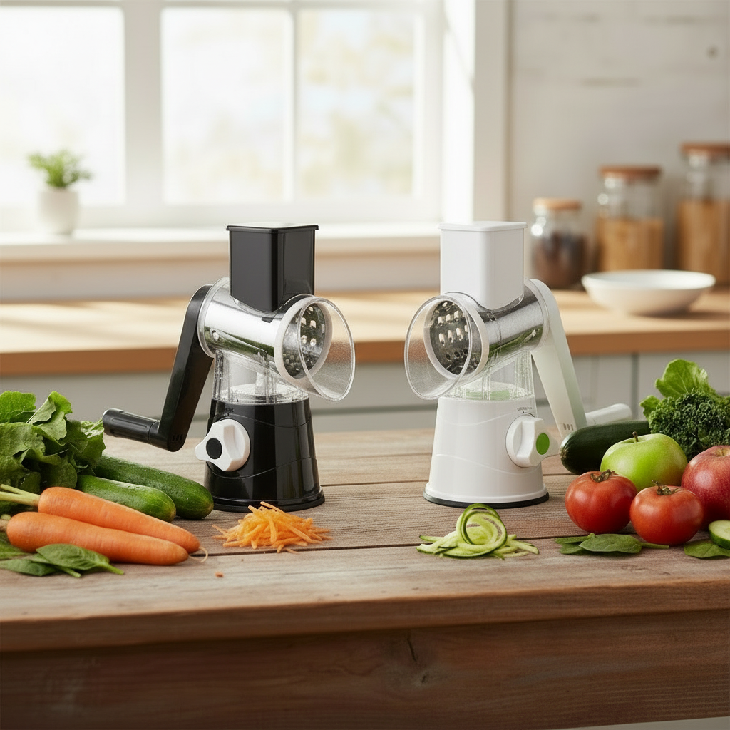 coupe légumes à manivelle pour cuisine noire et blanc